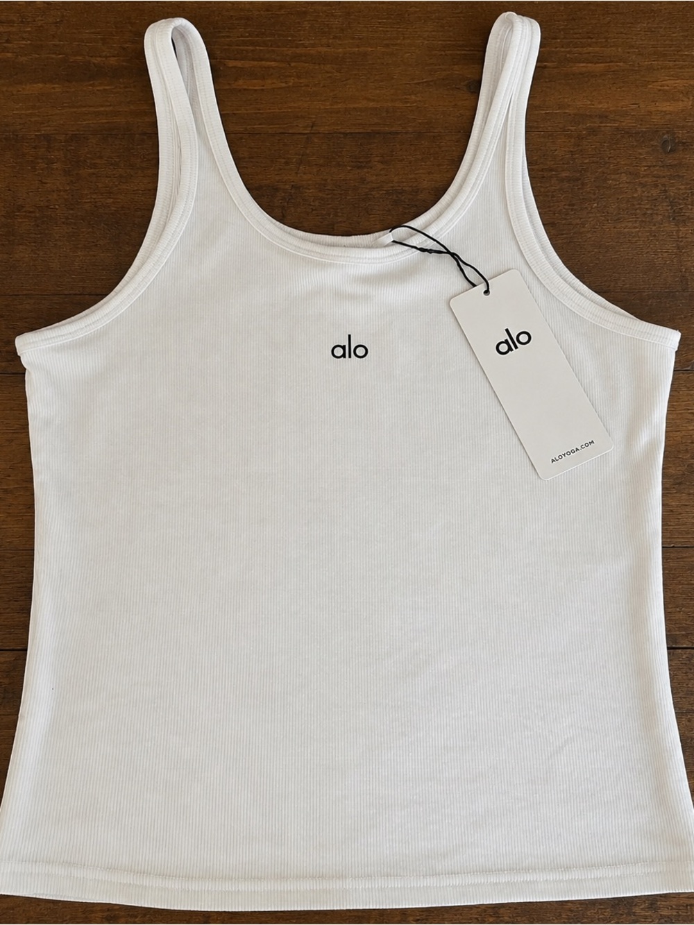 ALO Yoga White Ribbed Tank with Center Logo
